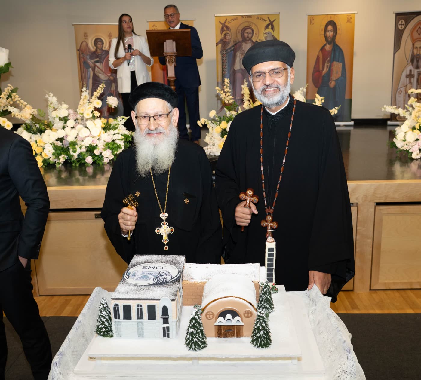 A cake shaped like SMCC and St. Mary Church
